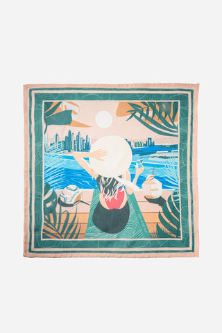 Dubai Skyline Mini Scarf - Green