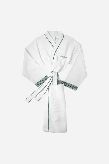 Waffle Robe - Monogram Evergreen & White