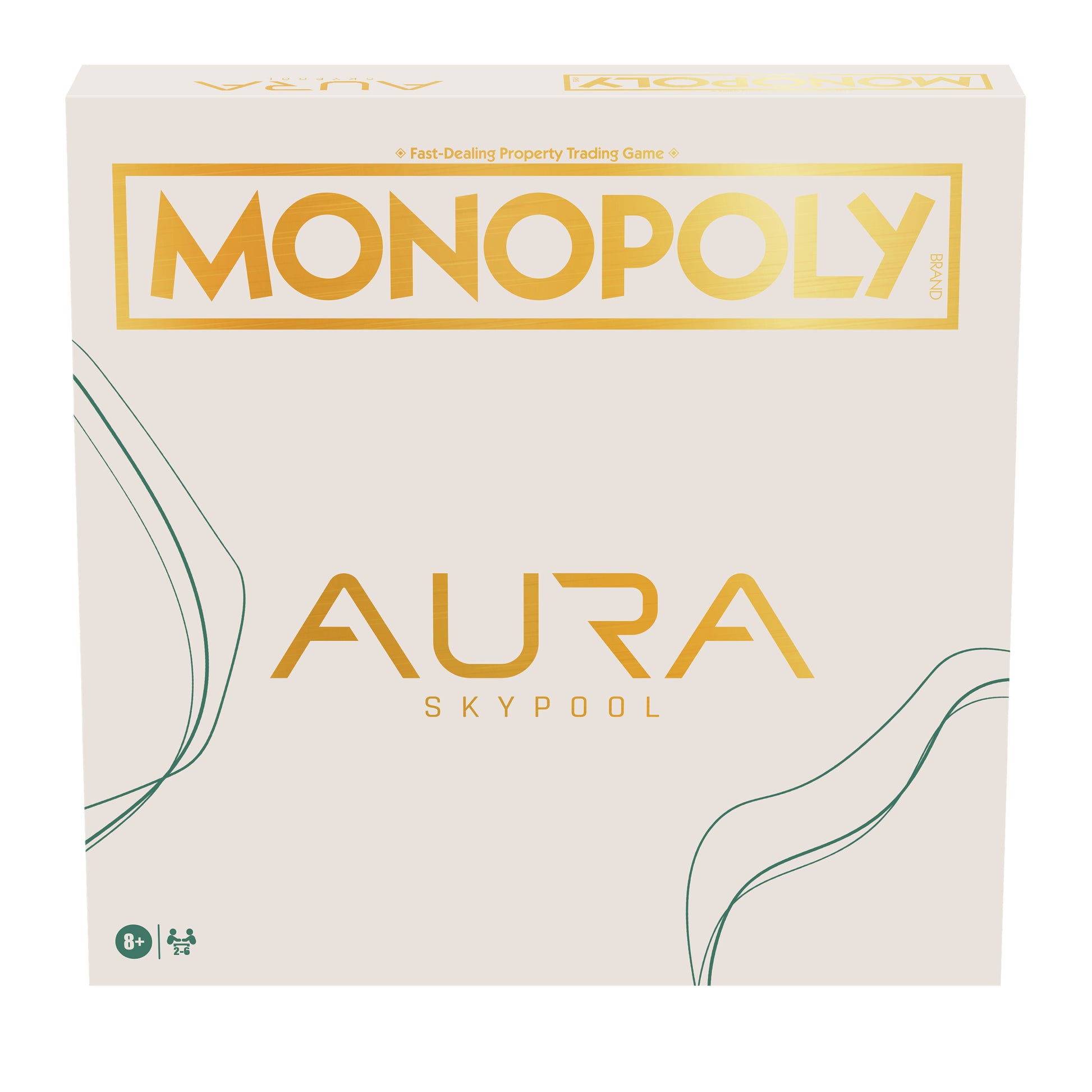 AURA Monopoly gold tokens: A monogram, cocktail, sun hat, camera, lounger and rubber duck