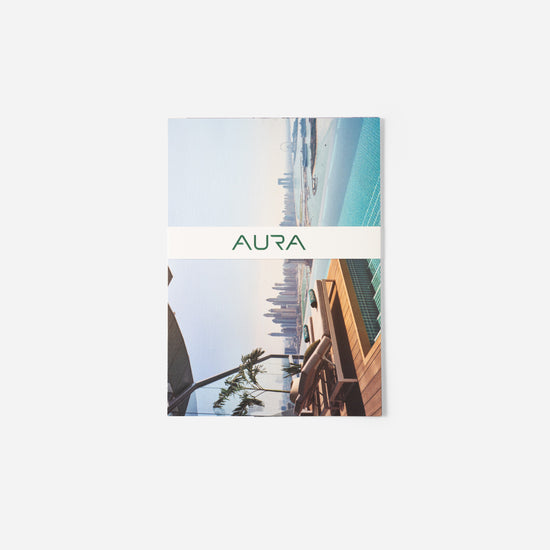 AURA Skypool postcard packaging with AURA branding