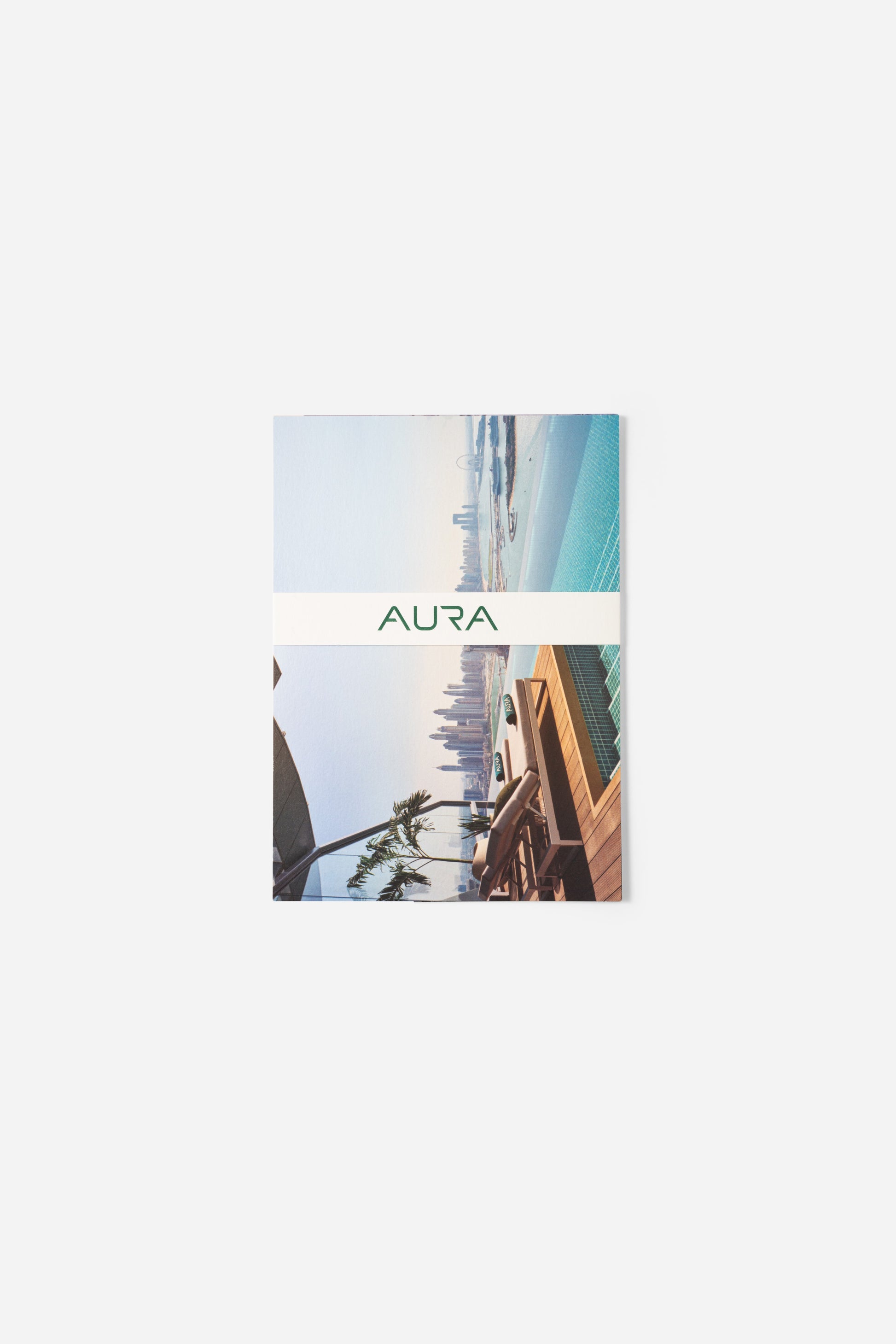 AURA Skypool postcard packaging with AURA branding