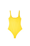 Calypso citrus yellow swimsuit front view showing high-cut leg line