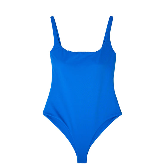 AURA Calypso one-piece swimsuit in ocean blue with square neckline