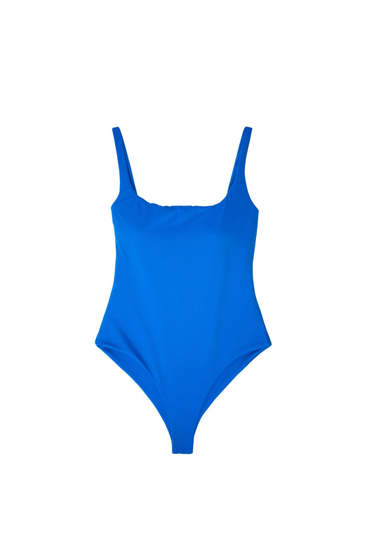AURA Calypso one-piece swimsuit in ocean blue with square neckline