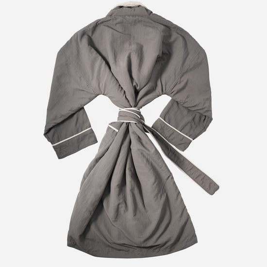 Cosy Robe charcoal grey back view with knotted tie belt