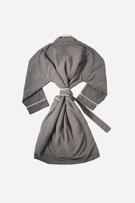 Cosy Robe charcoal grey back view with knotted tie belt