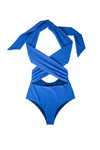 AURA Cote d'AURA one-piece swimsuit in indigo with wraparound tie and waist cutout