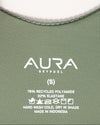 AURA care label on Cote d'AURA swimsuit, 78% recycled polyamide 22% elastane, made in Indonesia