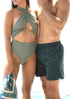 Maillot de bain Cache-cœur Côte d'AURA - Vert sauge