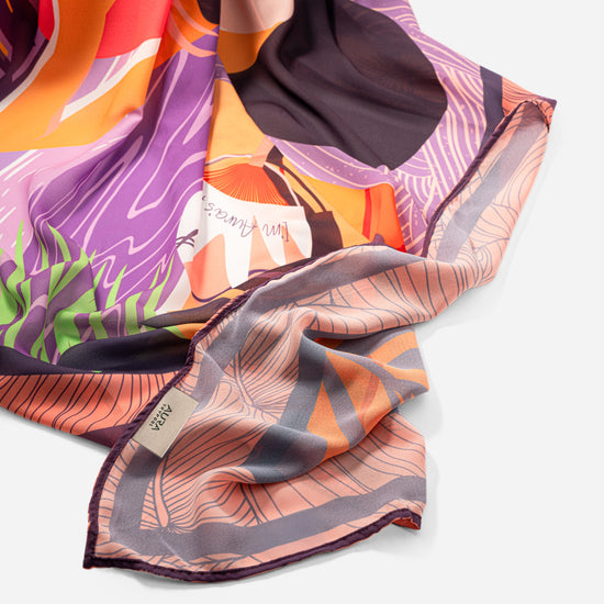 Dubai Skyline Sarong in coral, draped close-up, alternate print detail