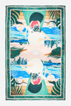 Dubai Skyline Sarong in green, flat lay, full mirrored skyline print
