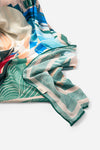 Dubai Skyline Sarong in green, draped close-up, alternate print detail