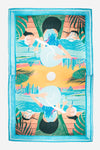 Dubai Skyline Sarong in sky blue, flat lay, full mirrored skyline print