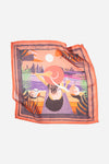 Dubai Skyline Mini Scarf in Coral, lightly rumpled flat lay showing sheer chiffon