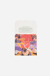Dubai Skyline Mini Scarf in Coral, packaging card with AURA Accent Scarf description