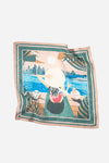 Dubai Skyline Mini Scarf in Green, lightly rumpled flat lay showing sheer chiffon