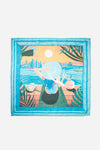 AURA Dubai Skyline Mini Scarf in Sky Blue, full flat lay of the illustrated skyline scene