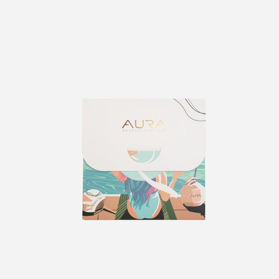 Dubai Skyline Mini Scarf in Sky Blue, AURA Skypool Boutique packaging front