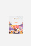 Dubai Skyline Silk Scarf in Coral, AURA Skypool Boutique packaging sleeve front