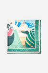 Dubai Skyline Silk Scarf in Green, cropped flat lay of the illustrated scene