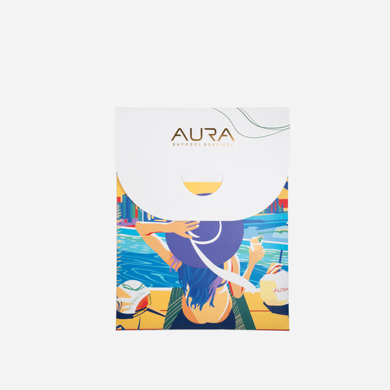 Dubai Skyline Silk Scarf in Indigo, closed envelope packaging  