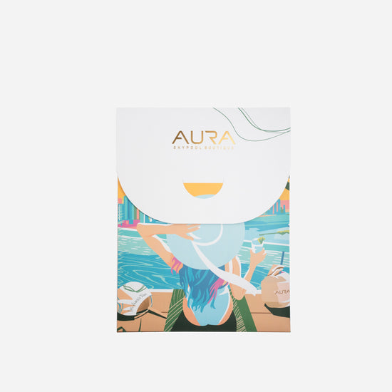 Dubai Skyline Silk Scarf in Sky Blue, closed envelope packaging  