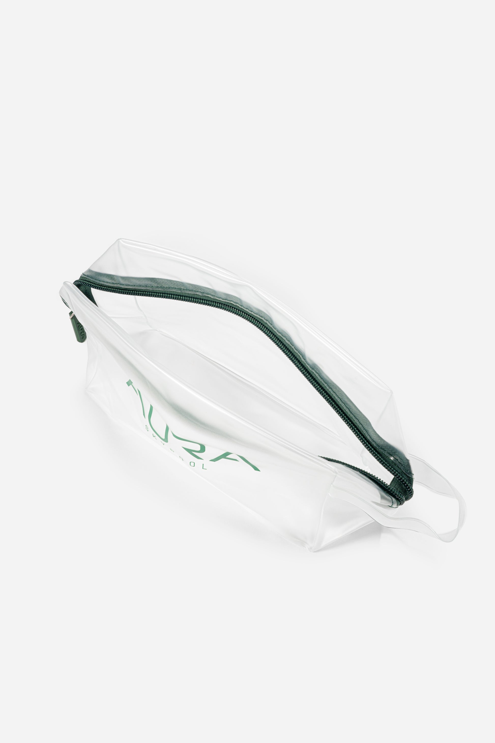 AURA Essential Pouch, clear frosted PVC with dark green zip