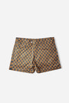 Mariner Monogram Swim Shorts in Midnight Mirage, front flat lay, full geometric print