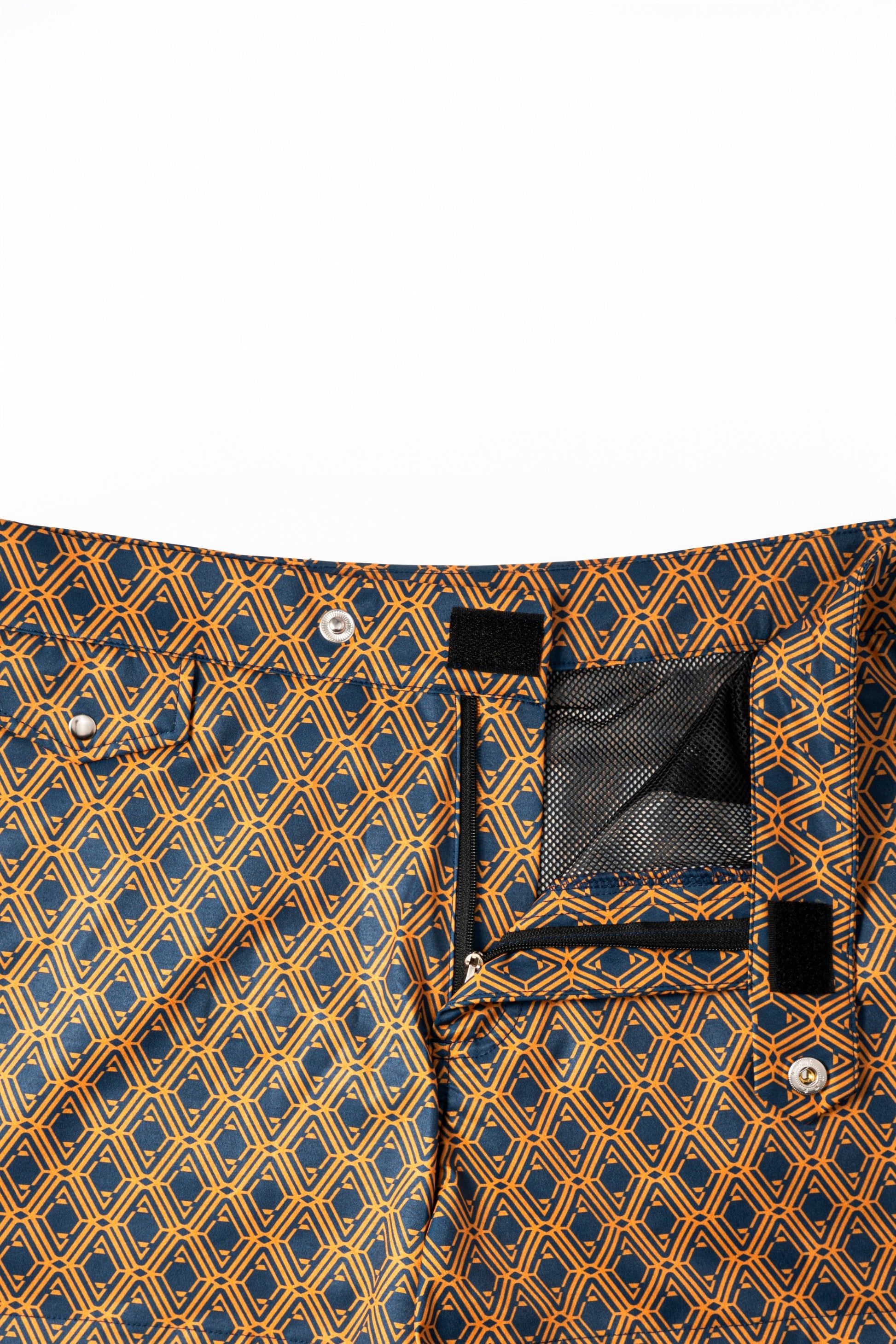 Mariner Monogram Swim Shorts in Midnight Mirage, zip and snap closure with hidden mesh pocket