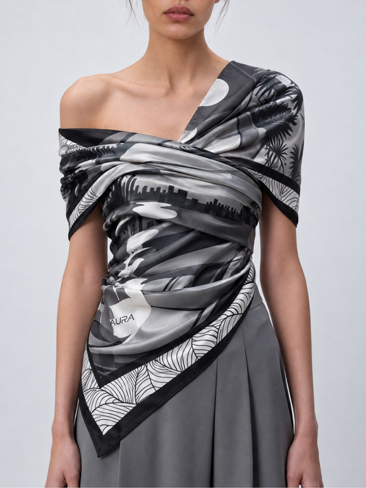 Monochrome Skyline Silk Scarf