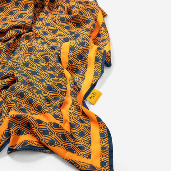 Monogram Sarong in Midnight Mirage, folded corner detail showing print pattern