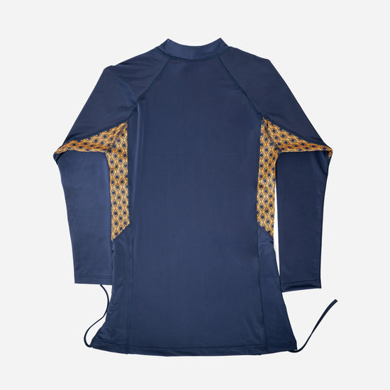 Monogram Burkini top in Midnight Mirage, back flat lay showing drawstring hem