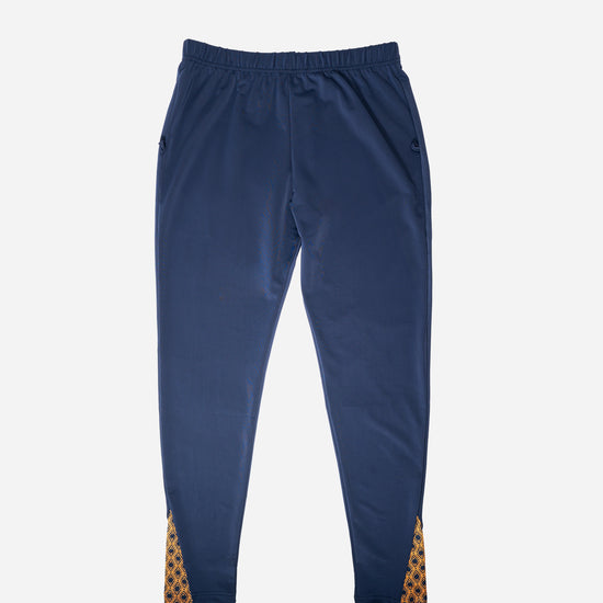 Monogram Burkini leggings in Midnight Mirage, front flat lay with print ankle panels