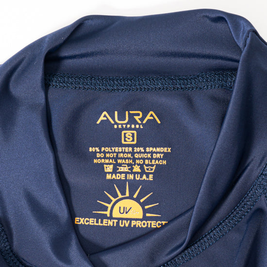 Monogram Burkini in Midnight Mirage, care label showing fabric and UV50+ protection