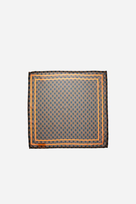 AURA Monogram Mini Scarf in Midnight Mirage, full flat lay of the diamond print in sheer chiffon