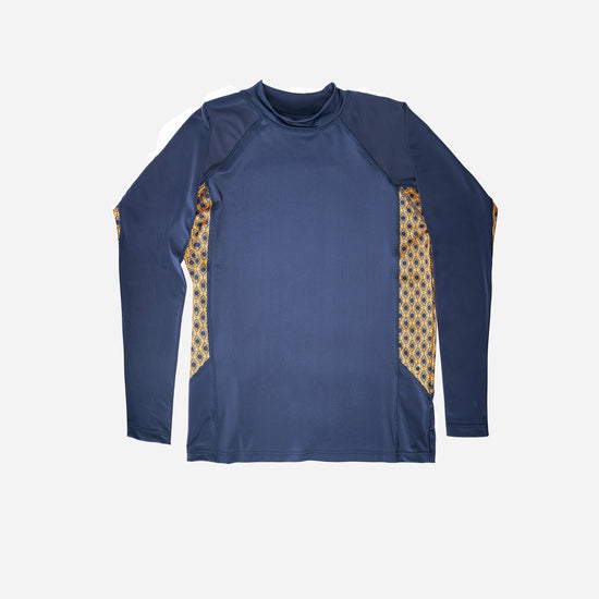 Monogram Rashguard Long Sleeve in Midnight Mirage, front flat lay with print side panels