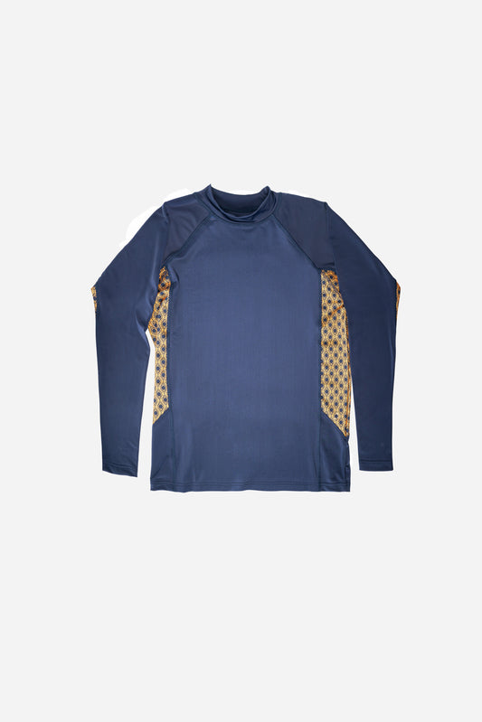 Monogram Rashguard Long Sleeve in Midnight Mirage, front flat lay with print side panels