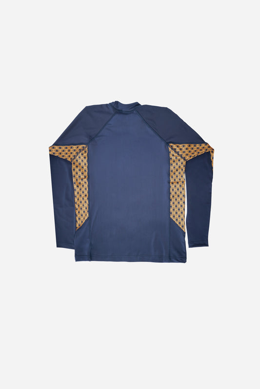 Monogram Rashguard Long Sleeve in Midnight Mirage, back flat lay with print side panels