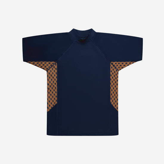 Monogram Rashguard Short Sleeve in Midnight Mirage, front flat lay with print side panels