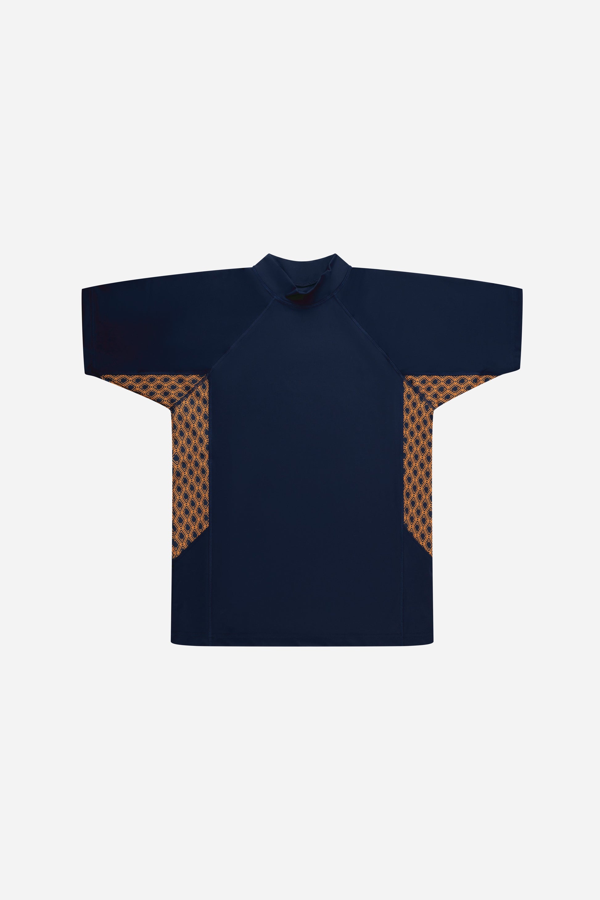 Monogram Rashguard Short Sleeve in Midnight Mirage, front flat lay with print side panels