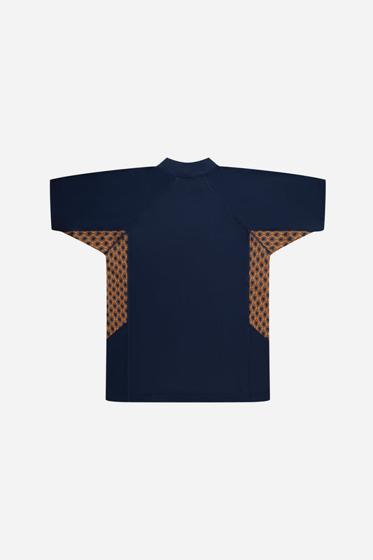 Monogram Rashguard Short Sleeve in Midnight Mirage, back flat lay with print side panels