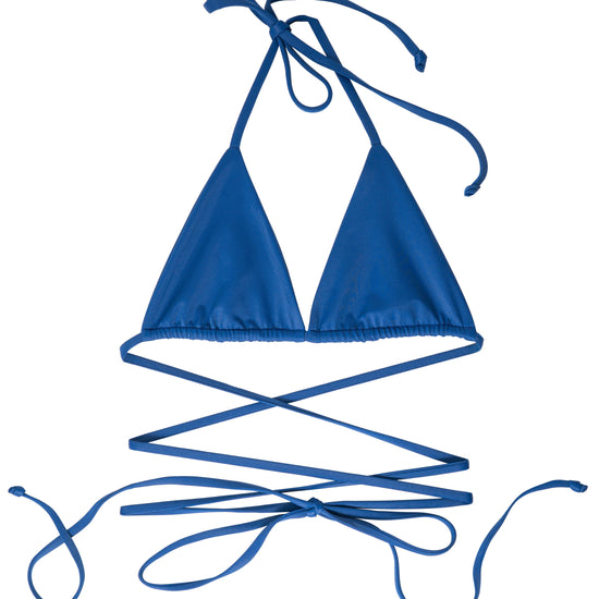AURA Nomad triangle bikini top in horizon blue with wraparound ties