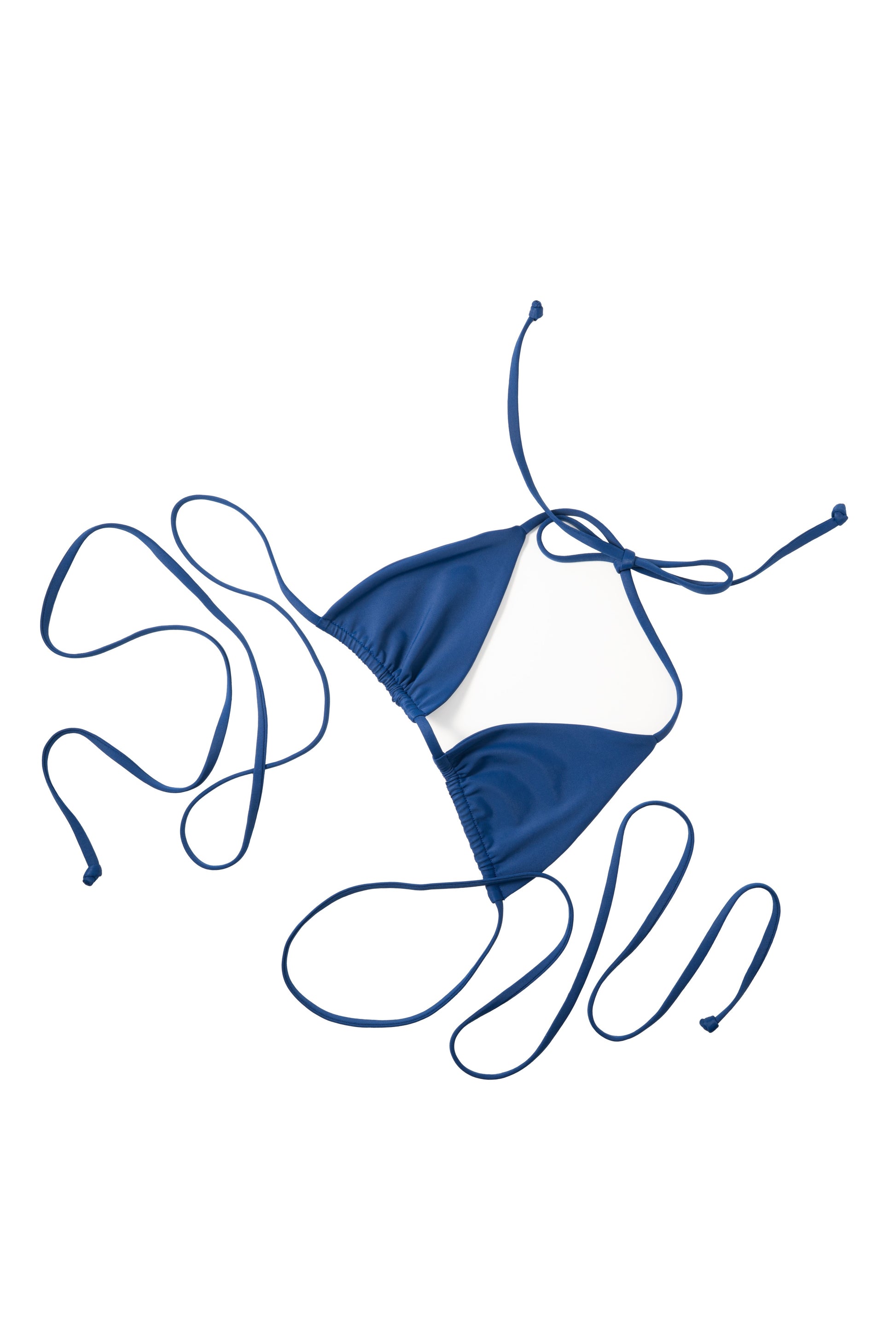 Nomad horizon blue bikini top laid flat showing long tie straps