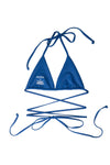 Nomad horizon blue bikini top with AURA branded neck tag visible