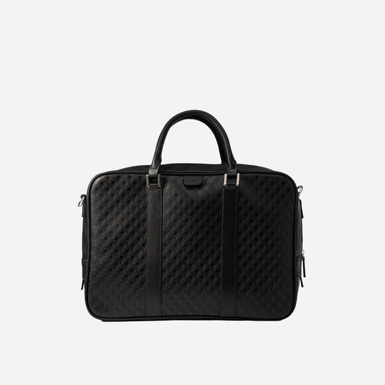 AURA Pinnacle Laptop Case in Black, structured briefcase with embossed monogram leather