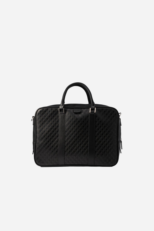 AURA Pinnacle Laptop Case in Black, structured briefcase with embossed monogram leather