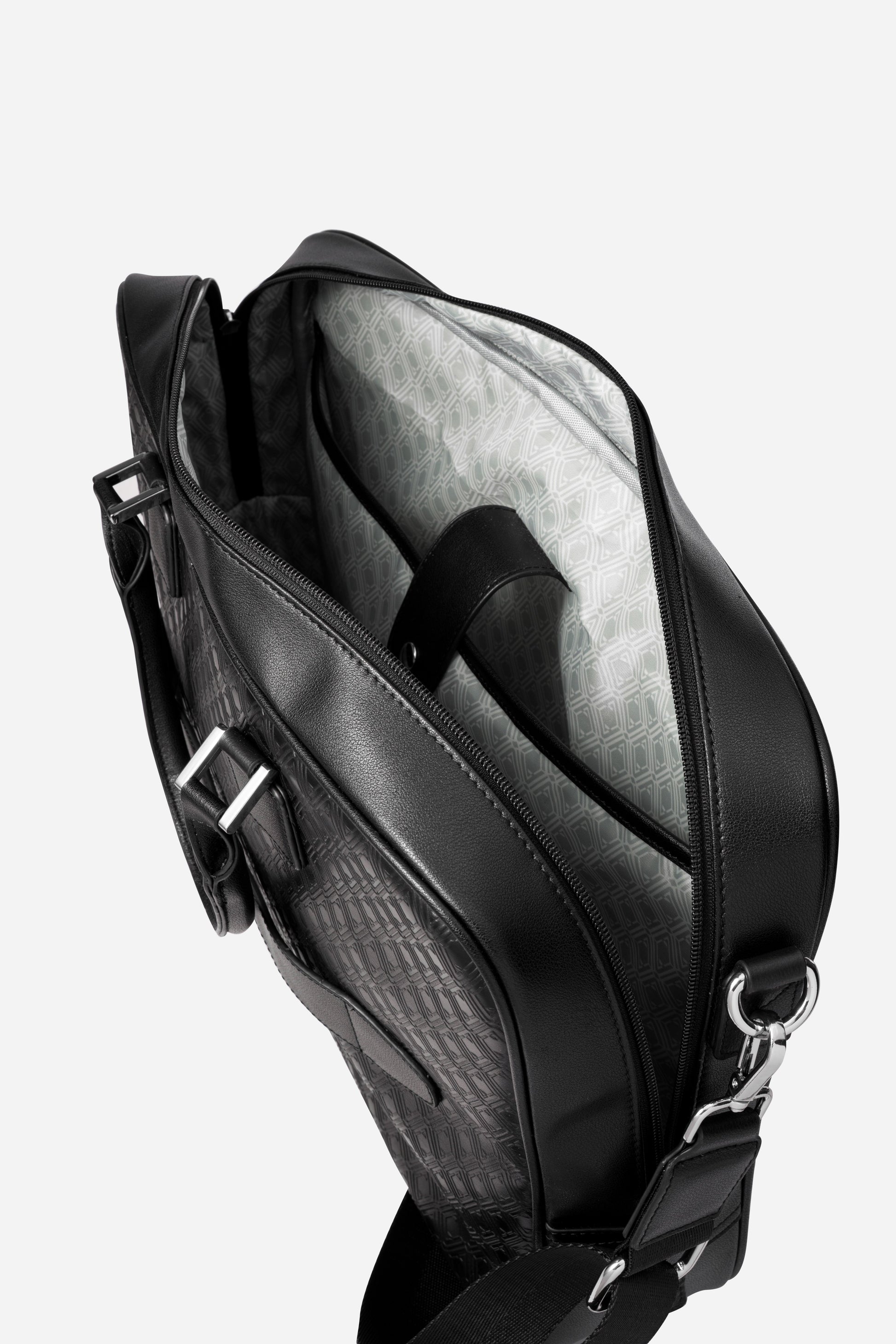 Pinnacle Laptop Case shown open with adjustable webbing shoulder strap