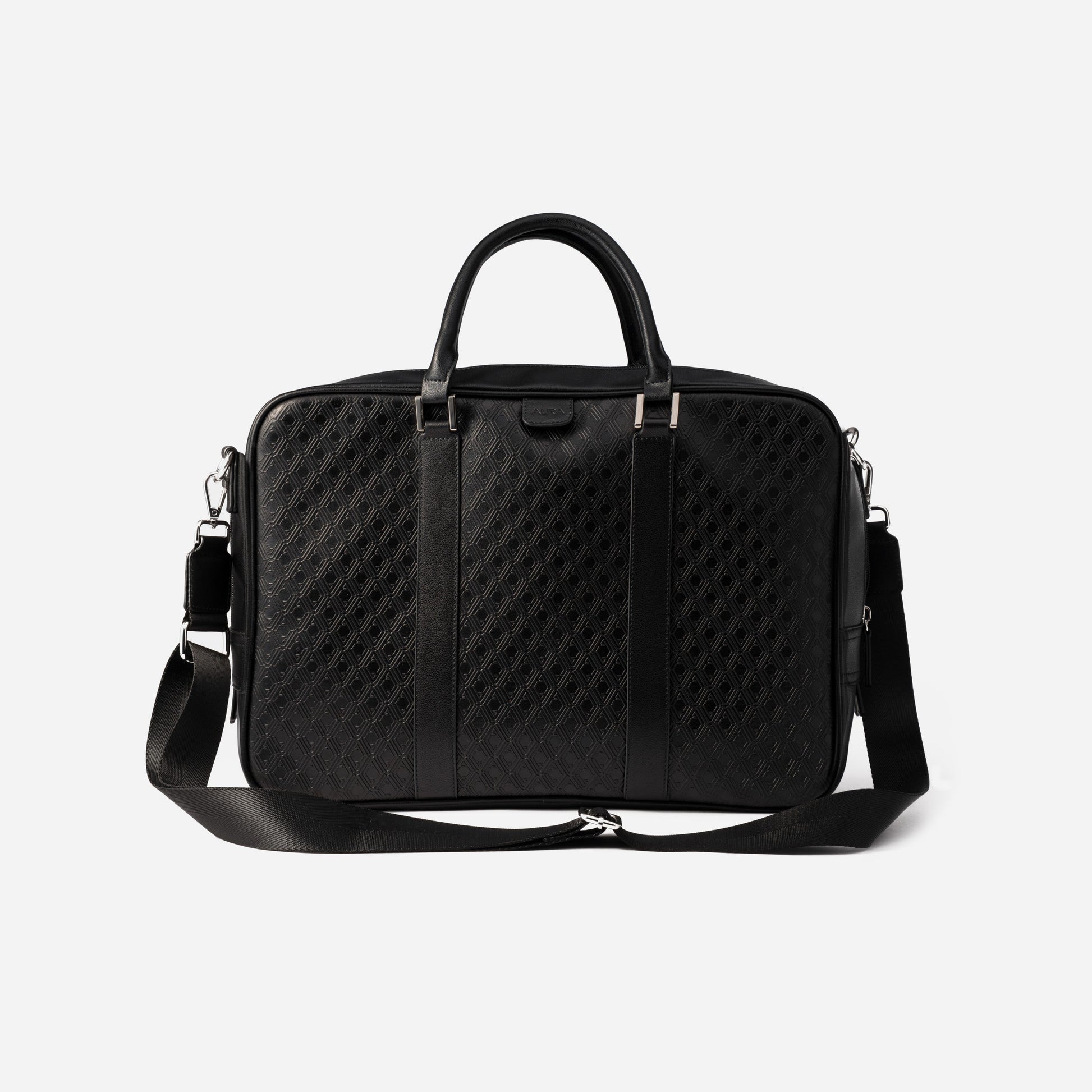 AURA Pinnacle Laptop Case in Black with detachable shoulder strap attached