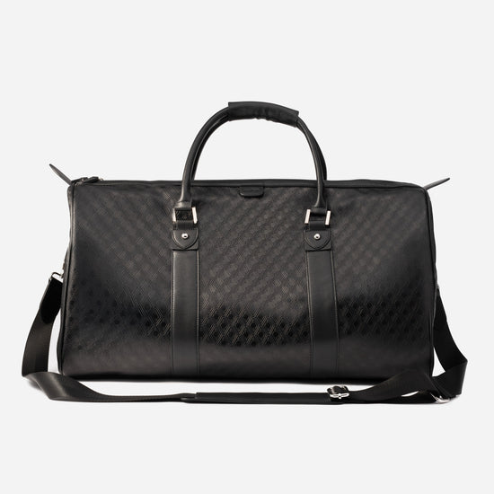 Pinnacle Duffle monogram black shown with adjustable shoulder strap