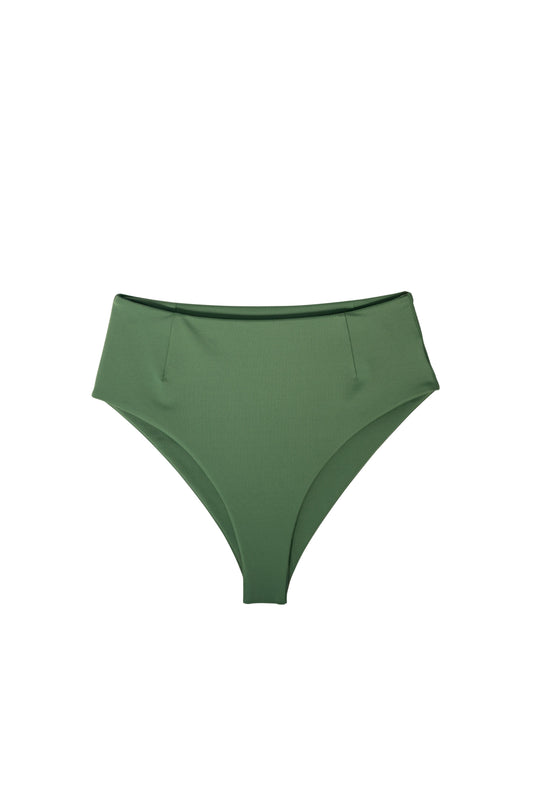 AURA Riviera high-waisted bikini bottom in evergreen swim fabric